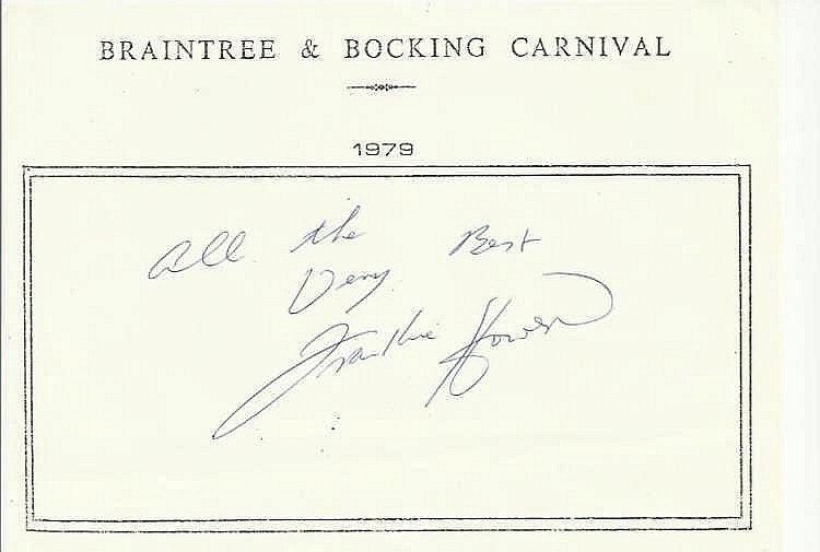 Frankie Howerd signed A6, half A4 size white sheet with Braintree & Bocking Carnival 1979 printed to