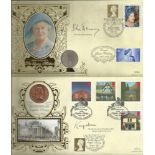 Signed Benham Coin Cover collection. 16 Coin FDCs in Red Coin Cover Album includes 1998 Q Mother