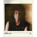 Brian May signed 10 x 8 colour photo with love. Hole punch marks to RH border which would trim