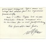 Leutnant Hans-Georg von der Osten signed hand written note in German 1982. He began his career as