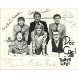 Thats Life nice 6 x 6 b/w photo signed by the cast of the famous TV show. Esther Rantzen, Michael