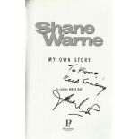 Shane Warne signed paperback book My Own Story. Signed on inside title page. Dedicated to Fiona.