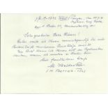 General Fretter-Pico hand written note in German dated 1971. He entered service on 20 September 1910