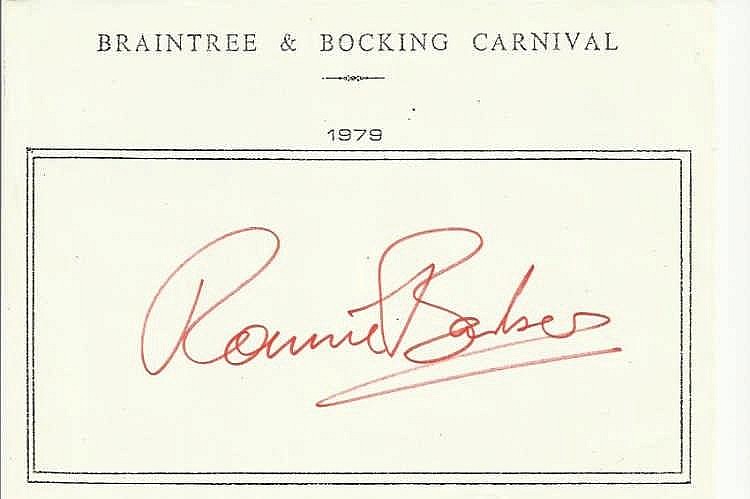Ronnie Barker signed A6, half A4 size white sheet with Braintree & Bocking Carnival 1979 printed