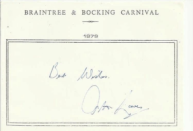 Arthur Lowe signed A6, half A4 size white sheet with Braintree & Bocking Carnival 1979 printed to