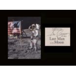 Apollo 17 Last Moonlanding. Signature of Eugene Cernan with Moonwalk picture. Professionally mounted