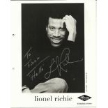 Lionel Richie signed 10 x 8 b/w photo to Fiona. Hole punch marks to LH border which would trim