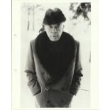 Lee Marvin signed 10 x 8 b/w photo in Sheepskin Jacket and fur hat. Has hole punch marks to LH white