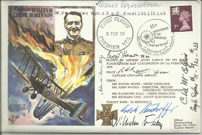 Luftwaffe, RAF, US aces multisigned cover. HA32c Signed Vermehren Zeppelin cdr,2 Luftwaffe,1 USA 3