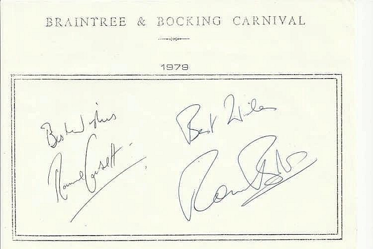 Ronnie Corbett & Ronnie Barker signed A6, half A4 size white sheet with Braintree & Bocking Carnival