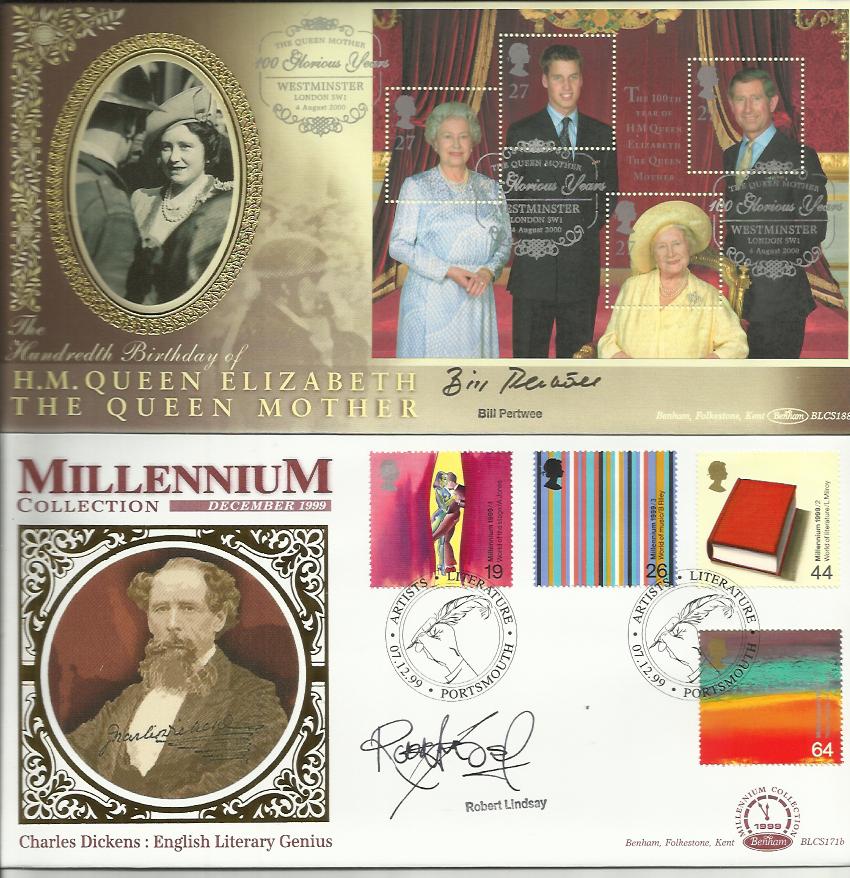 Benham Signed FDC collection of 18 official FDCs and coin cover. Bill Pertwee signed Benham official