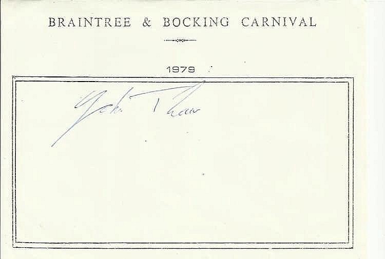 John Thaw signed A6, half A4 size white sheet with Braintree & Bocking Carnival 1979 printed to