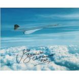 Concorde Collection Two 10 x 8 colour photos signed by Chief Concorde pilot Capt Mike Banister,