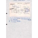 Eric Morecambe & other Lord Taverners signed 1978 table plan. Also signed by Bill Simpson, Fred