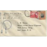 Unusual 1927 West Indian Aerial Express cover flown from Dominican Republic to Haiti. Good