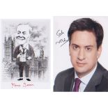 UK Politics. A pair of 7 x 5 inch signed photos of Tony Benn and Ed Miliband. Excellent.