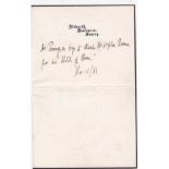 Lord Tennyson ALS A 11cm x 17cm letter written by Tennyson in the third person and dated Nov 15/87