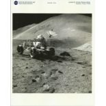 Dave Scott signed 10 x 8 b/w photo in the Moonbuggy on the moon red serial number photo. Good
