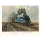 Mallard Breaking the Record by Gerald Coulson. Lovely print depicting Mallard steam train breaking