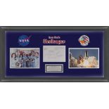 Challenger STS51L Disaster crew signed presentation. Nice framed presentation overall size 40 x 20