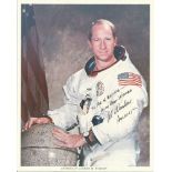 Al Worden signed dedicated 10 x 8 colour white space suit photo to Mr Ewing. Good condition