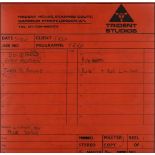 Marc Bolan signed Trident Studios docket detailing the T-Rex recordings for Solid Gold, Easy