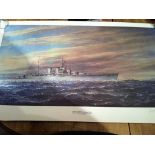 Ted Briggs signed print HMS Hood at Scapa Flow, taken from a painting by John Sampson. Briggs was