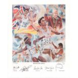 Olympic Multisigned Sport Print Superb colour Montage print titled British Golden Heroes by artist C