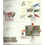 Assorted GB FDC collection in half size album. 50+ covers. Full sets from 1970s to 2003 Rugby