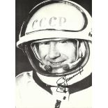 Alexei Leonov signed 12x8 black and white space suit portrait photo. Good condition