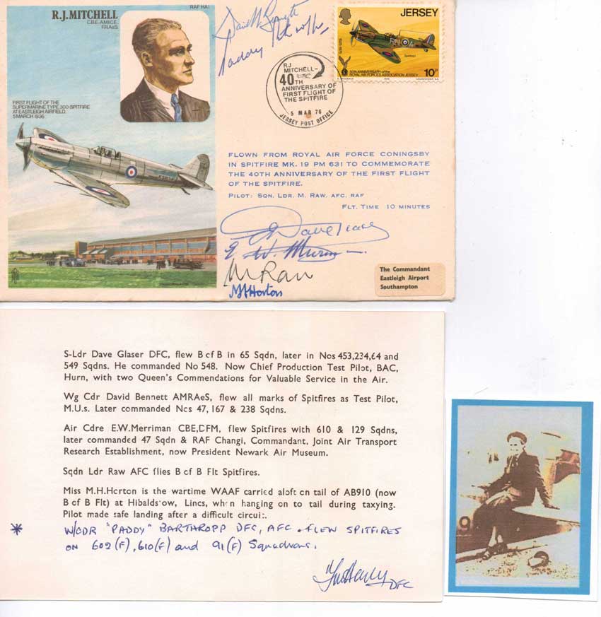 WAAF M.H. Horton & Dave Glaser DFC signed on off FDC of R.J. Mitchell signed by wartime carried