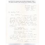 Wing Commander Robert Carl 'Moose' Fumerton DFC* AFC Good handwritten letter and signature with