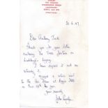 Group Captain John Cunningham CBE DSO** DFC Hand written letter with fine signature of the great