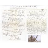 Wing Commander James Gilbert Sanders DFC Excellent informative content 2-page hand written letter