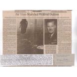 Obituary and signature of Air Vice Marshal Wilfred Oulton CB CBE DSO DFC RAF Coastal Command. In May