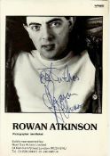 Rowan Atkinson signed 6 x 4 inch black and white portrait photo. Not nine o.clock news period. Few