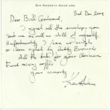 Sir Ken Adams hand written letter 2009 regarding autographs, set designer 007 James Bond Movie