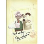 Nick Park signed 8 x 6 colour Wallace & Gromit card. Good condition