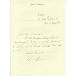 Lynda Bellingham handwritten letter. Good condition