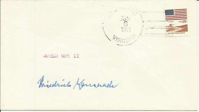 Friedrich Kemnade KC signed plain US FDC 1981 Lieutenant Commander Friedrich Kemnade was one of only