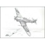RAF Hawker Hurricane print signed by Desert veterans Inc. Battle of Britain pilot. Tank Buster by