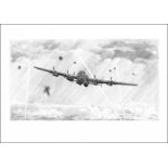 RAF Avro Lancaster print signed by 9 Bomber Command aircrew veterans. Evasive Action by Steve