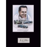 Jack Brabham. Signature mounted with montage picture of Sir Jack Brabham. Professionally mounted