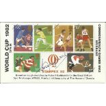 1966 TEAM signed collection. A Stampex 82 Commonwealth Games and World Cup stamp sheet signed by the