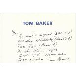 Tom Baker, former Doctor Who, signed handwritten note in which he lists a few shows he appeared