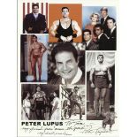 Peter Lupus signed colour 12x8 photo montage. Dedicated to Tom. American bodybuilder and actor. Good