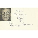 George Burns signed small white card. Dedicated to Trevor