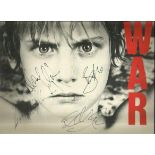 U2 fully signed 33rpm album War. Signed by Bono, The Edge, Larry Mullen, Adam Clayton and the rest