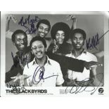 The Blackbyrds multi-signed photo. 8x10 black and white photograph signed by all five members of the