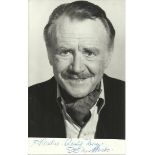 Sir John Mills signed small b/w photo. Dedicated to Rachel. Good condition